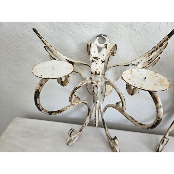 Vintage Wrought Iron Gothic Dragon Candelabra Wall Hanging Set - Picture 7 of 14